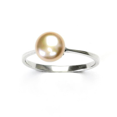 Stříbrný prsten, přírodní říční perla růžová 8 mm, prstýnek ze stříbra, T 1356