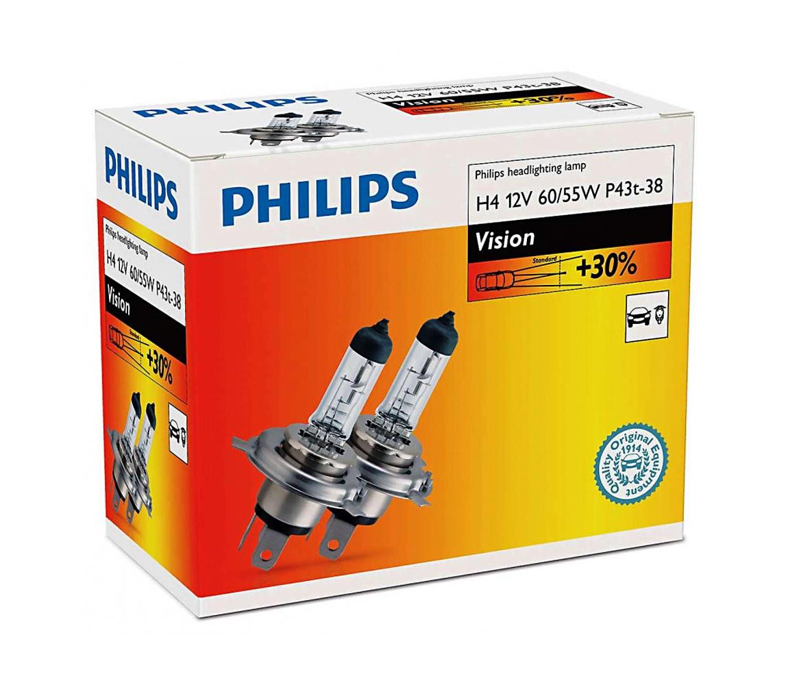Philips SADA 2x Autožárovka Philips VISION 12342PRC2 H4 P43t-38/60W/55W/12V 3200K