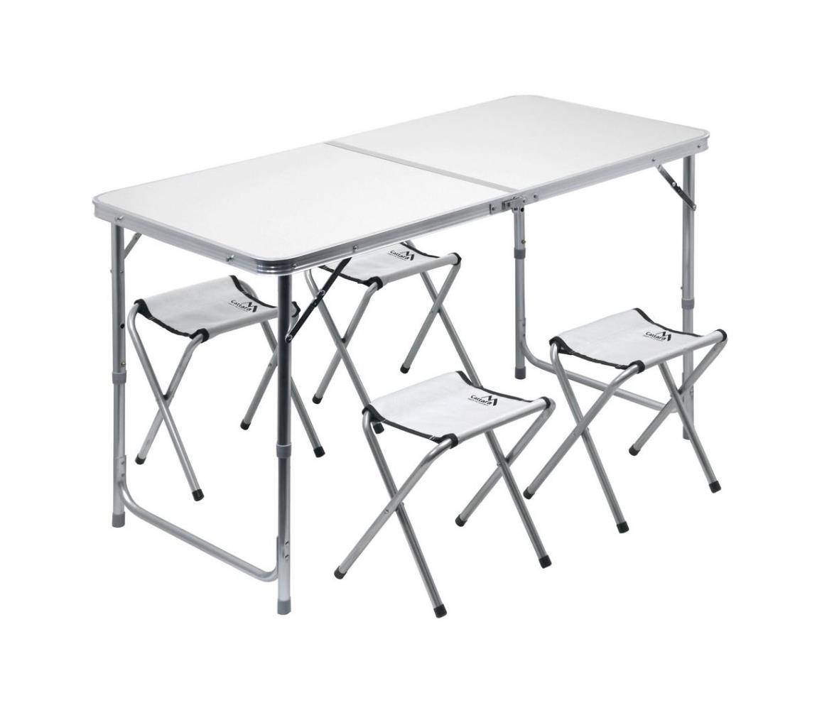 Skládací kempingový stůl + 4x židle bílá/chrom