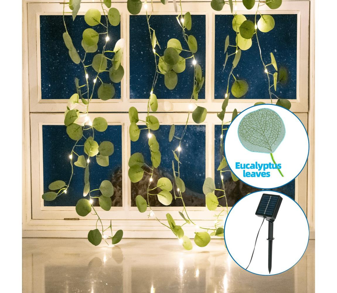 B.V.  - LED Solární řetěz 70xLED/4x1m IP65 teplá bílá eukalyptus