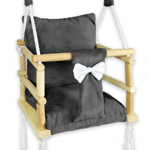 KIZ Stylová houpačka Velvet Kimi 3v1 - tmavě šedá mašlička