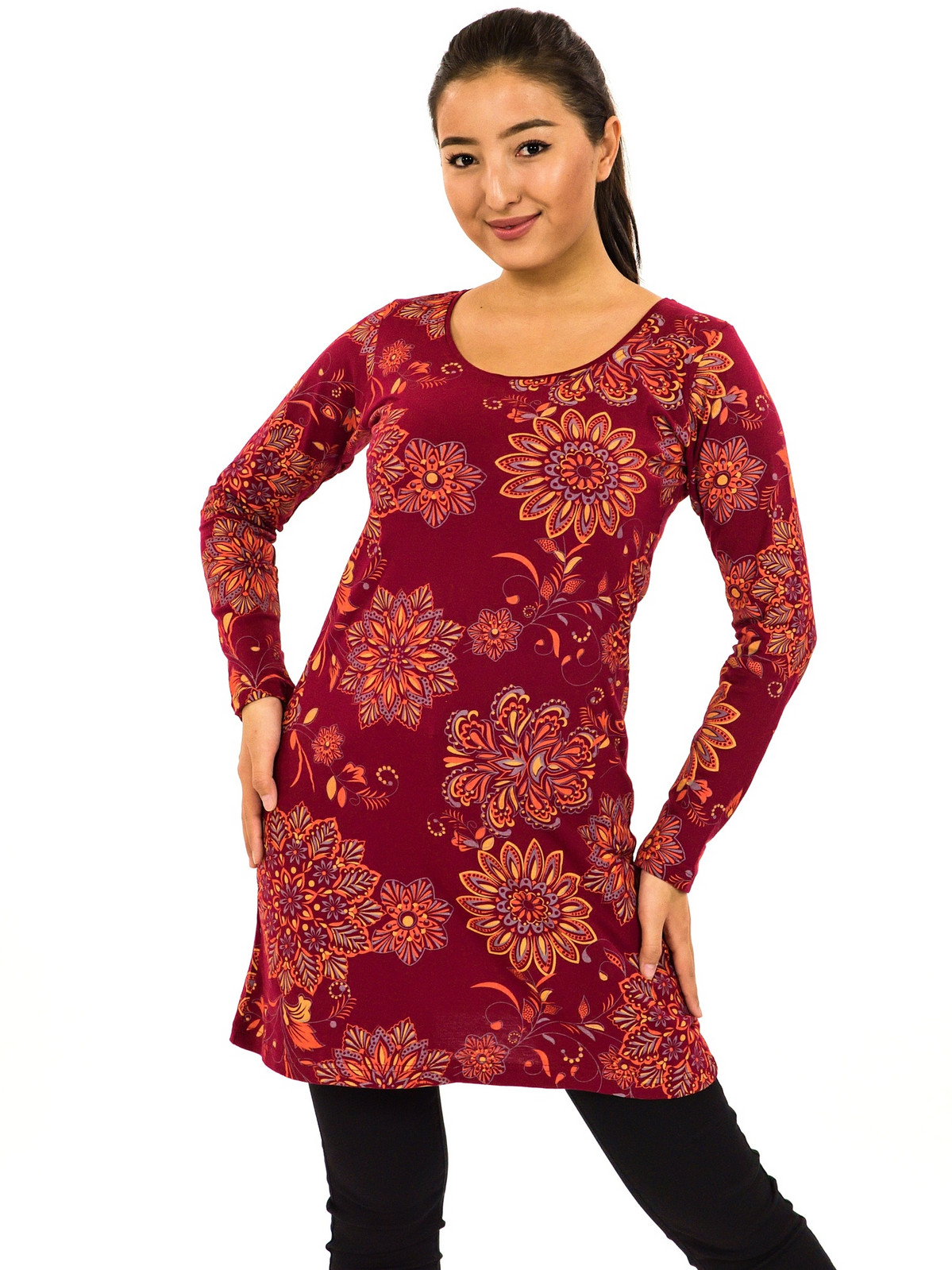 Himalife Šaty s dlouhým rukávem Moya - vínová Velikost: 3XL