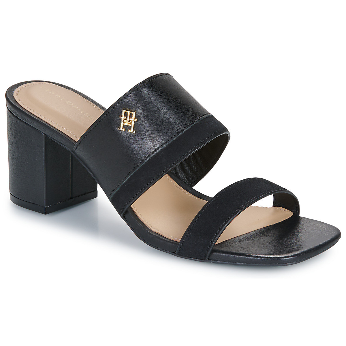 Tommy Hilfiger  LEATHER   SUEDE BLOCK HEEL MULE  Černá