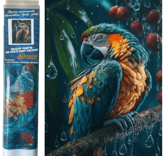 Norimpex Diamantový obrázek - Papoušek v dešti - 30 x 40 cm - 1009986