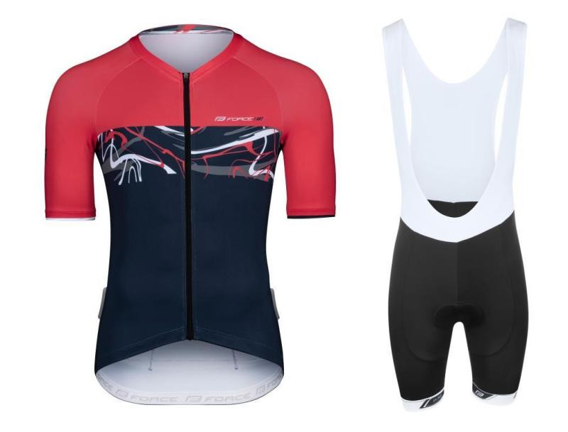 Force ART tm. modrý-červený cyklodres - kr. rukáv + Force B38 černé cyklokraťasy