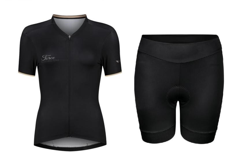 Force GOLD LADY černý cyklodres - kr. rukáv + Force CHARM LADY černé dámské cyklokraťasy