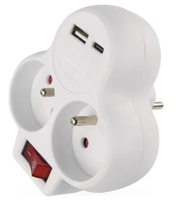 Emos Rozbočovací zásuvka 2×, vyp., 1×USB-A+1×USB-C, bílá P0073