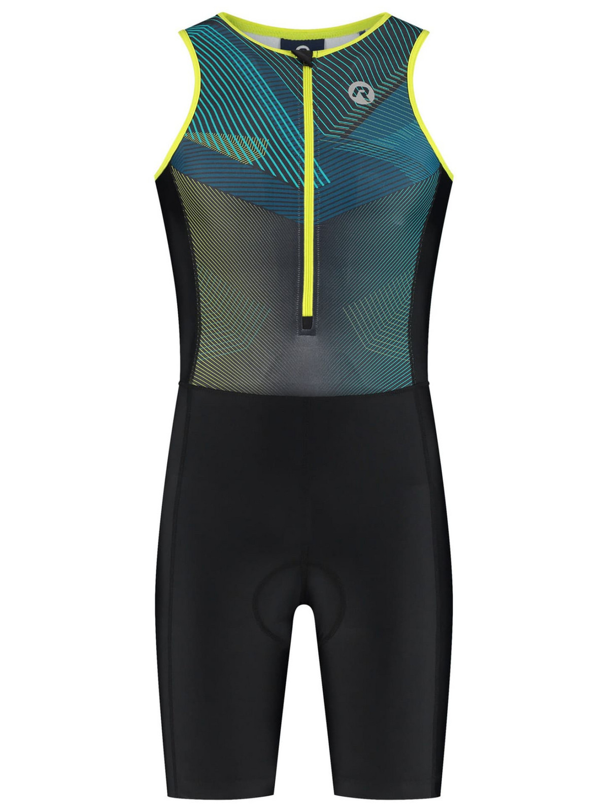 Kombinéza na triatlon Rogelli FLORIDA GRAPHIC, černo-modro-reflexní žlutá 2XL