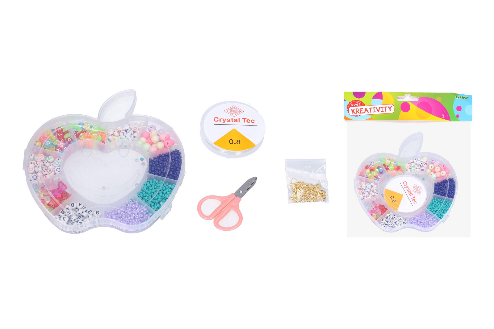 Korálky set + provázek + nůžky + zapínání - Jablko