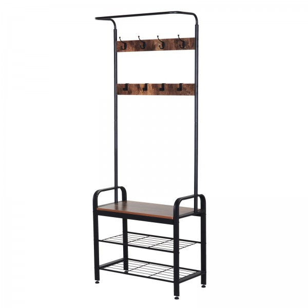 Botník s věšákem Goleto Wood černý