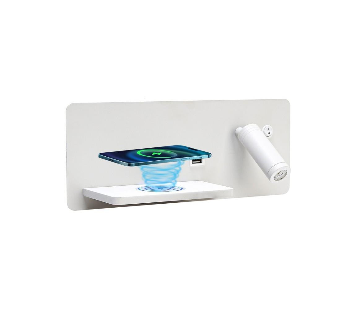 08286L-LED Nástěnné svít. s pol., USB a bezdr. nab. LED/3W/230V + LED/3W