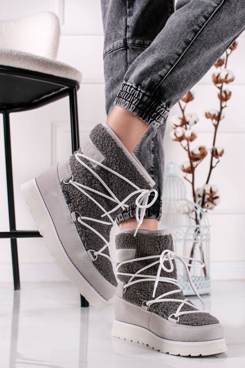 Bílo-šedé kotníkové šněrovací sněhule Nauttiva MS