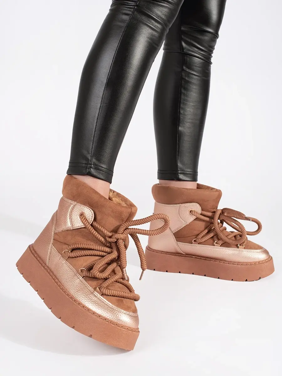 Designové dámské hnědé sněhule na platformě