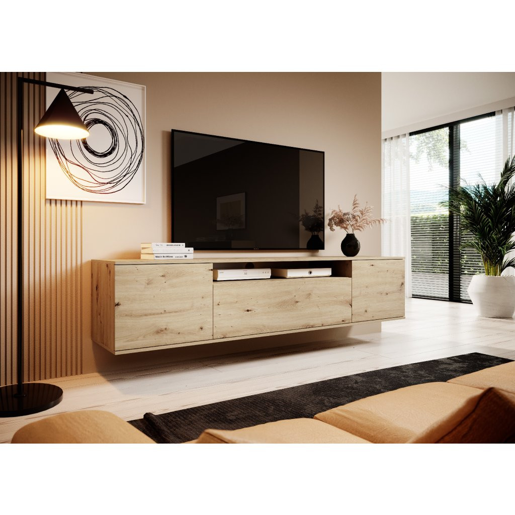 Eka Závěsný stolek pod televizi EMI 200 cm - Dub Artisan