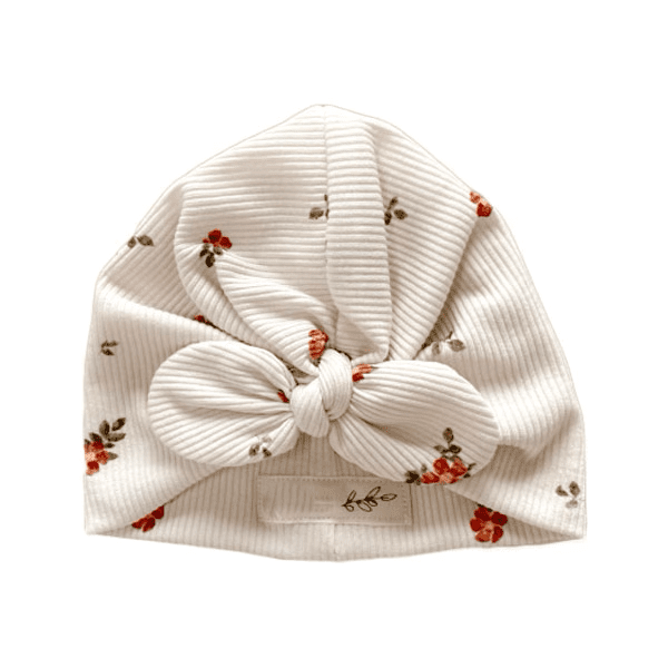 Ar-s Turban pro miminko - bavlna - béžová s květinkou Věk dítěte: 3 - 6 měsíců
