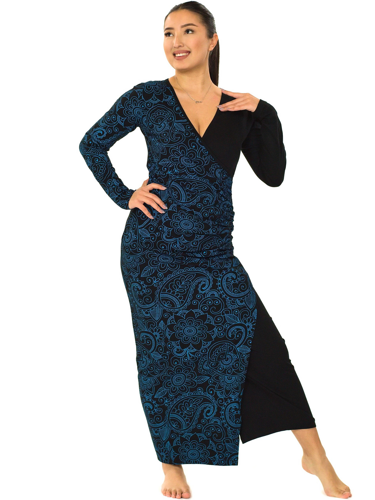 Himalife Dlouhé asymetrické šaty Kalimera - černá s modrou Velikost: L