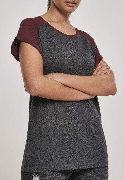 Tričko Urban Classics Ladies Contrast Raglan Tee - charcoal/redwine 3XL