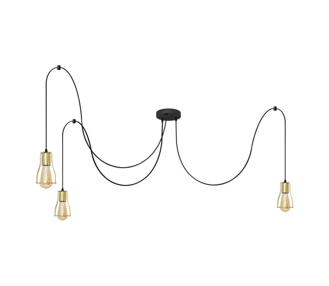 Lustr na lanku TUBE LONG 3xE27/10W/230V černá/zlatá