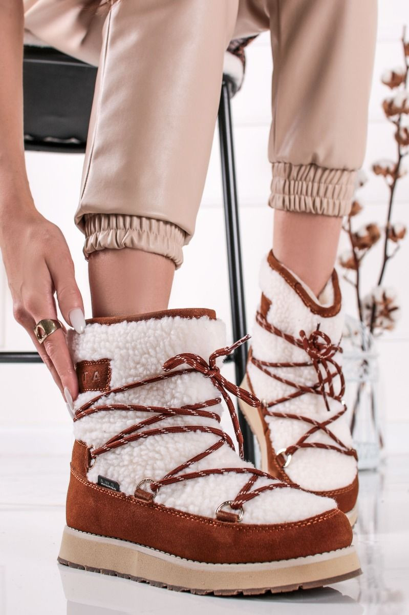 Bílo-béžové kotníkové šněrovací sněhule Nauttiva MS