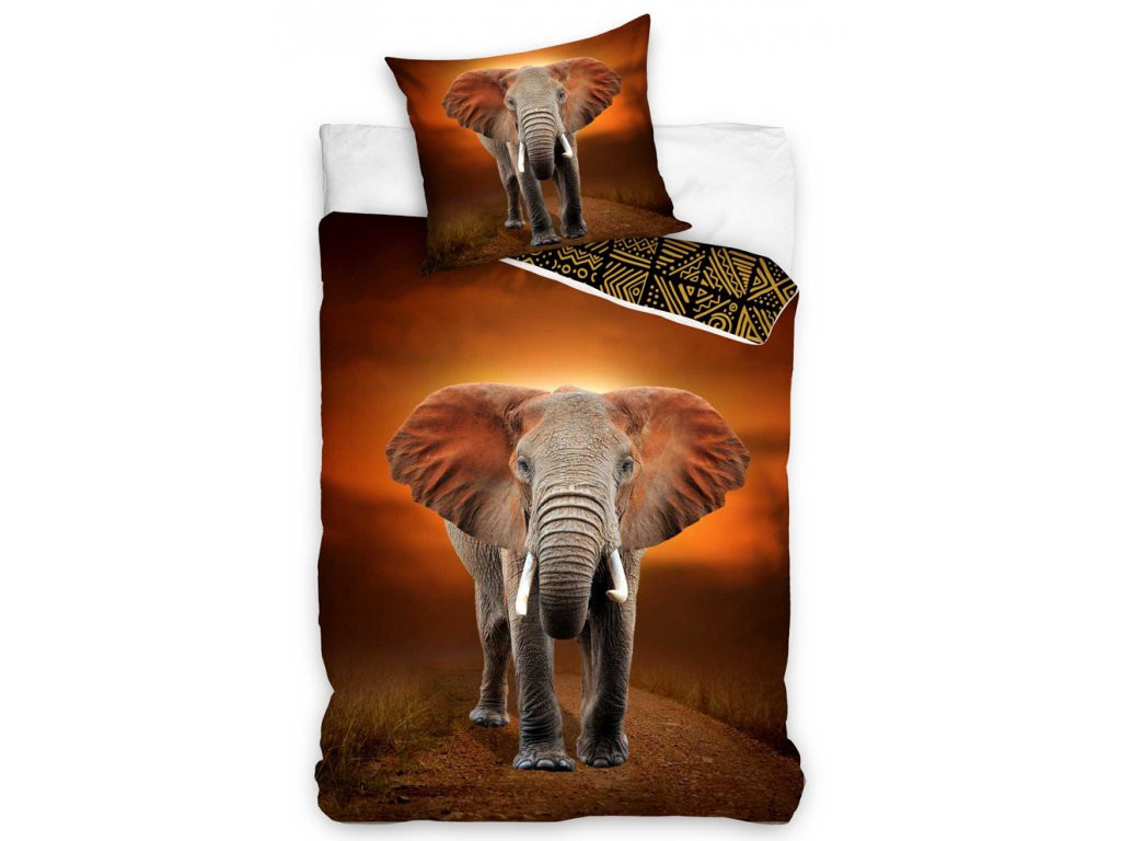 TipTrade Bavlněné povlečení 140x200 + 70x90 cm - Slon 