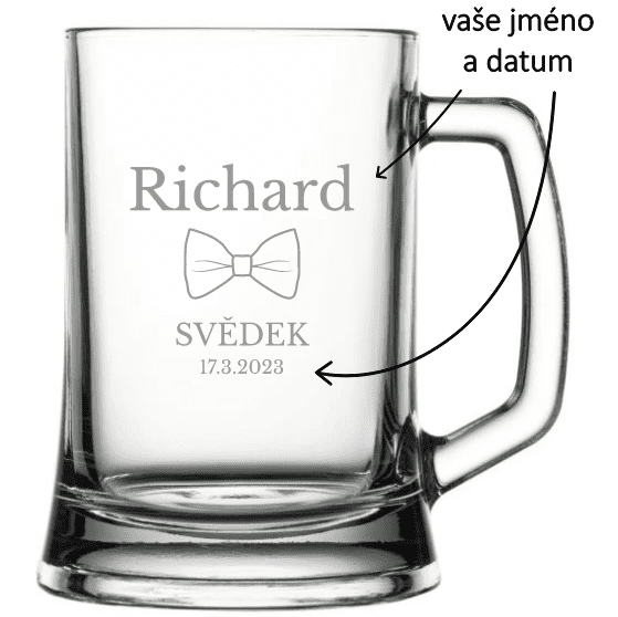 Dekorant svatby Pivní půllitr pro svědka MOTÝLEK 1