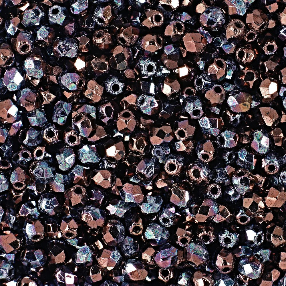 Manumi české broušené korálky 3mm Luster Metallic Amethyst Jet - 300 ks