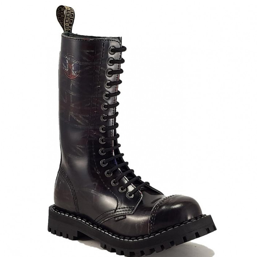 Boty Steel 15-dírkové barvy Velké Británie - černé-barevné, 37