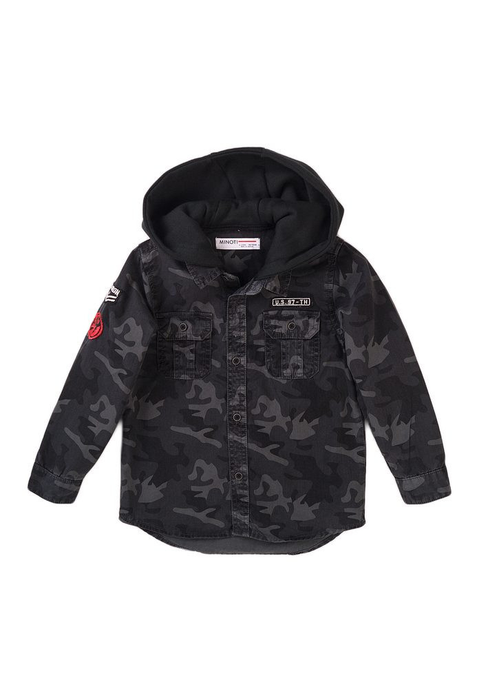 Košile chlapecká maskáčová s kapucí, Minoti, Stereo 8, šedá - 116/122 | 6/7let