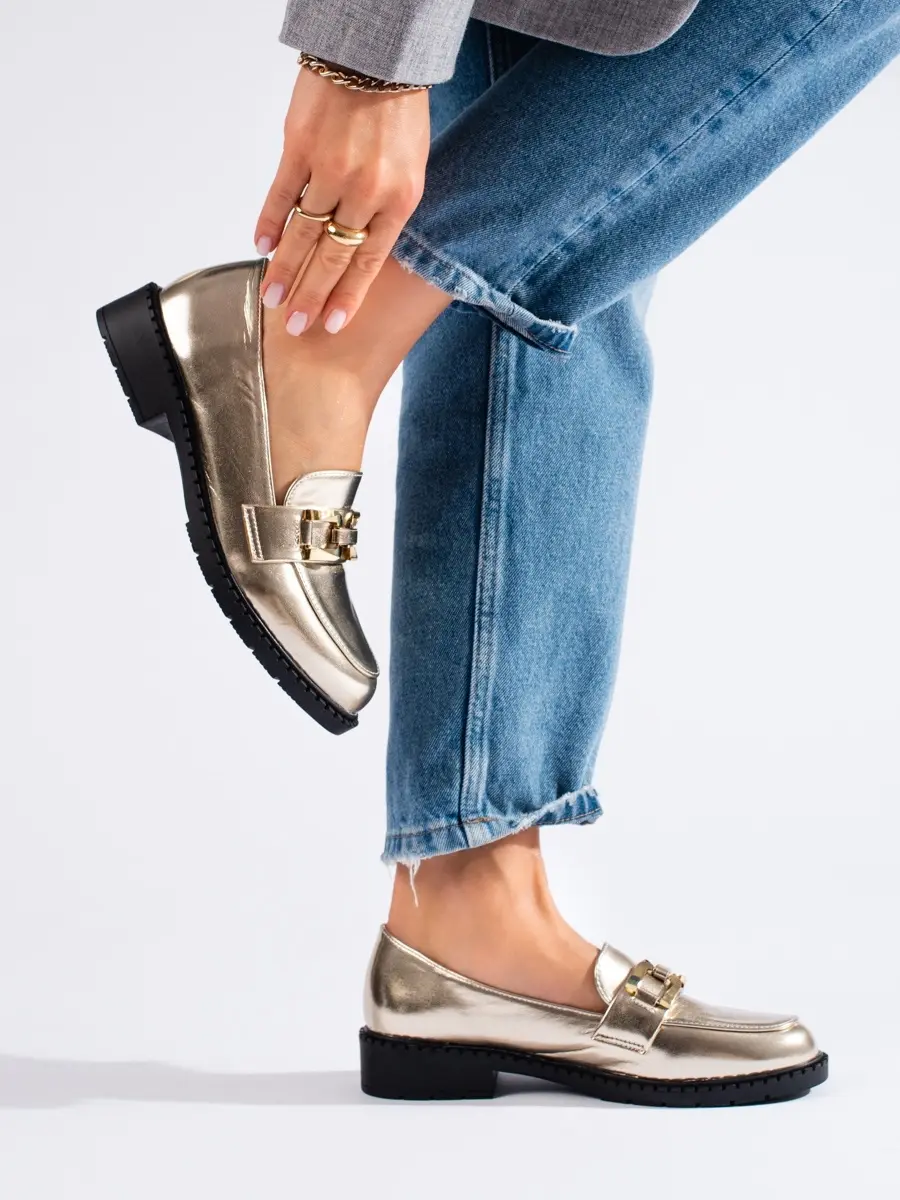 Luxusní mokasíny dámské zlaté na platformě