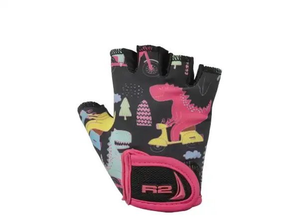 R2 Voska dětské cyklistické rukavice černá/růžová vel. 2-3 roky