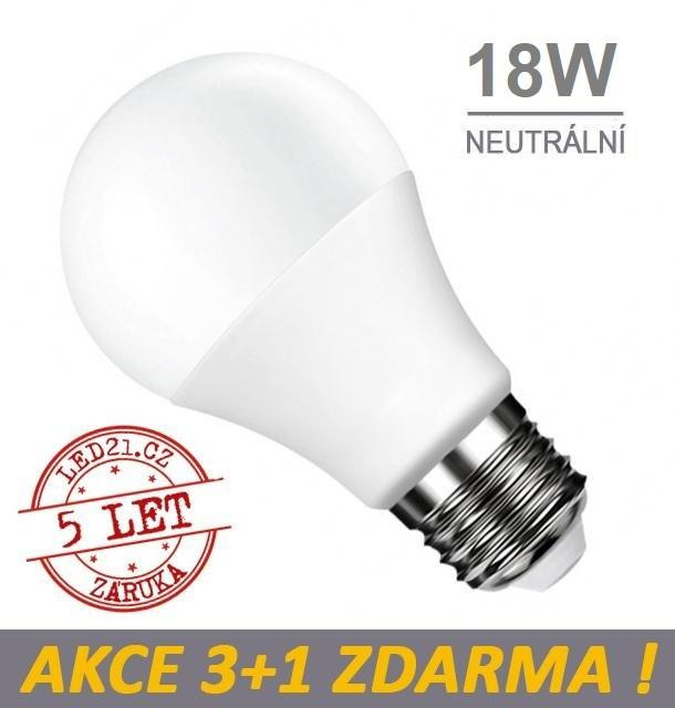 LED21 LED žárovka E27 18W SMD2835 1820 lm CCD Neutrální bílá, 3+1 Zdarma