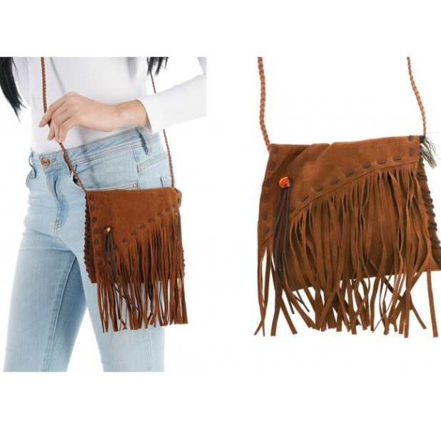 Indická taška s třásněmi hnědá