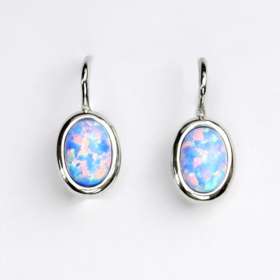 Stříbrné náušnice, světle modrý syntetický opál,náušnice s opálem,NK 1354