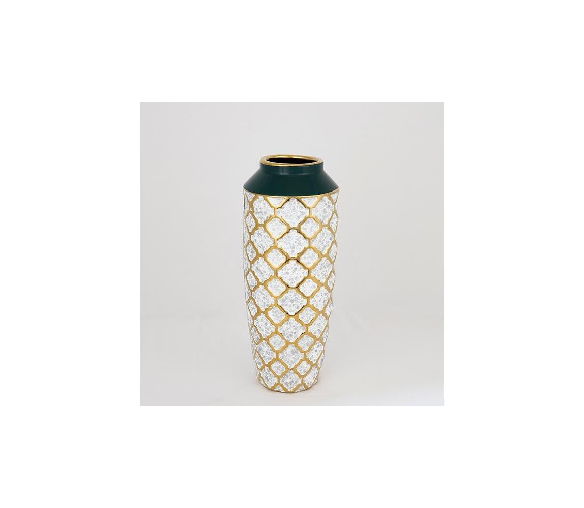 Eurolamp Keramická váza 31x12,5 cm bílá/zlatá/zelená
