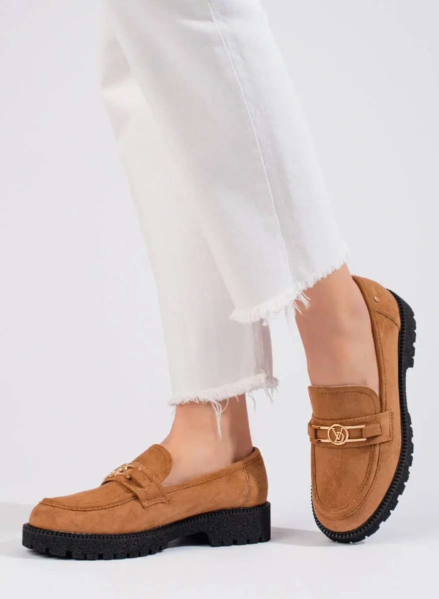 Krásné dámské mokasíny hnědé bez podpatku