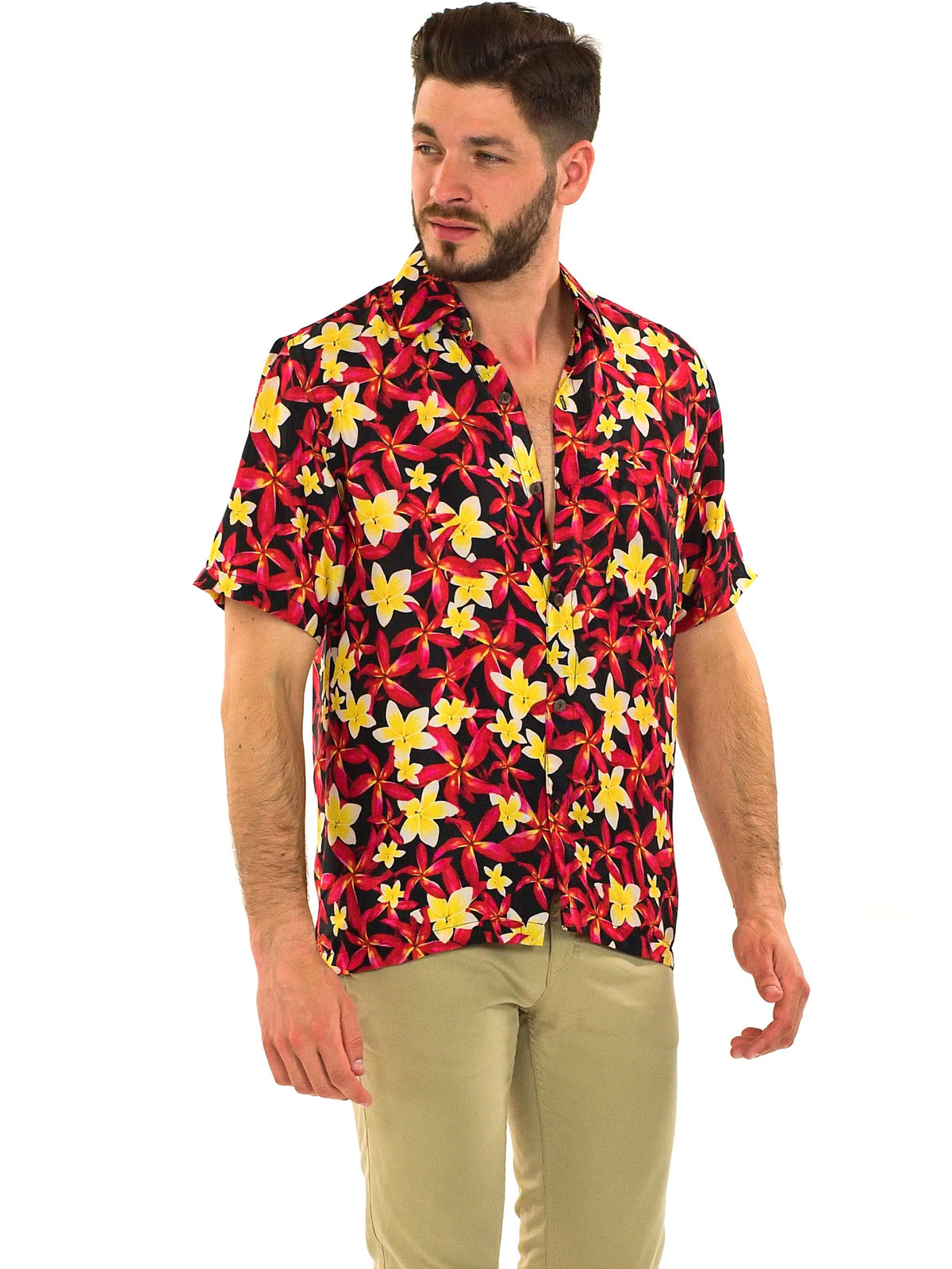 Himalife Pánská košile Plumérie - černá s červenou Velikost: L