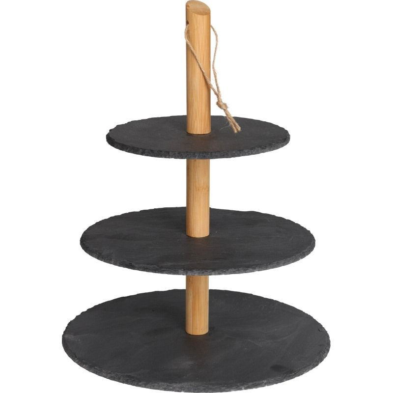 EXCELLENT
 Etažér na ovoce, cukroví i makronky dřevo / břidlice 36 cm KO-210000280