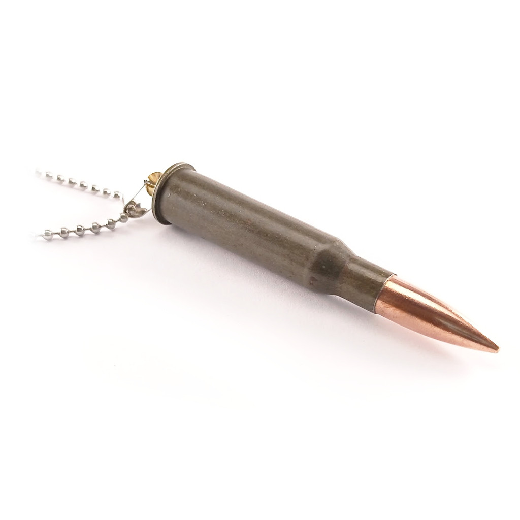 Náhrdelník s nábojem 7,62x54R Mosin-Nagant a nerezovým řemínkem - bronzový-zlatý