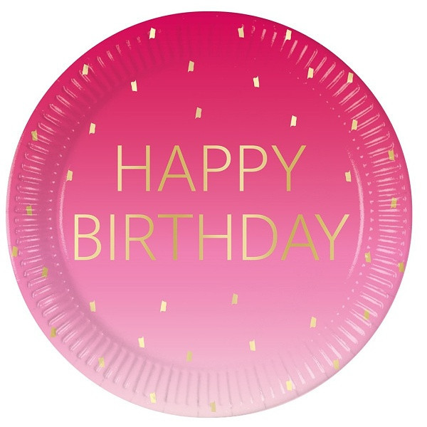 Talířky papírové Happy Birthday Pink 8ks 23cm