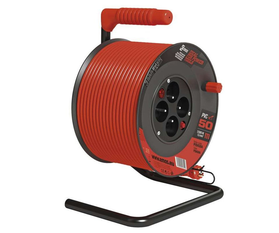 Šňůra prodlužovací PVC na bubnu vypínač 4 zásuvky - 50m