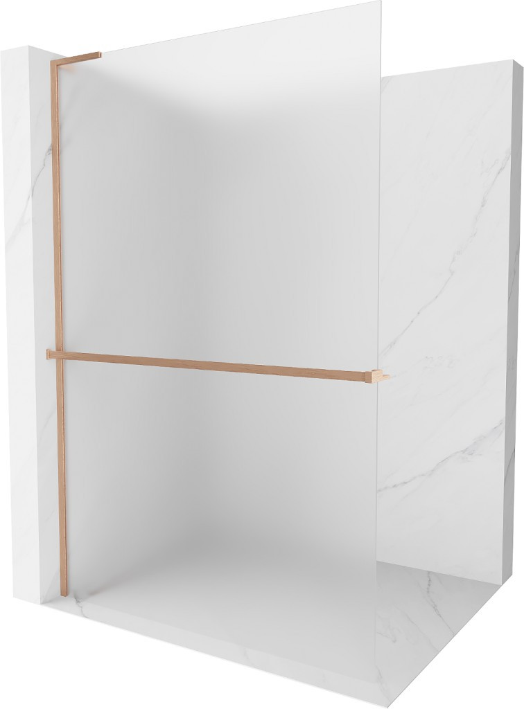 MEXEN/S Kioto+ L Sprchová zástěna WALK-IN s poličkou a držákem ručníků 100 x 200 cm, dekor, měď kartáčovaná 800-100-123-65-30