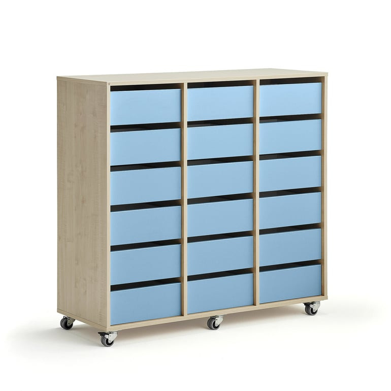 Skříňka CASPER, 18 zásuvek, bříza, blankytně modrá