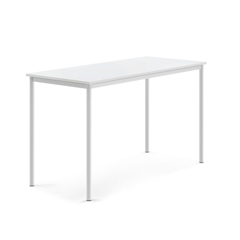 Stůl SONITUS, 1600x700x900 mm, bílé nohy, HPL deska tlumící hluk, bílá