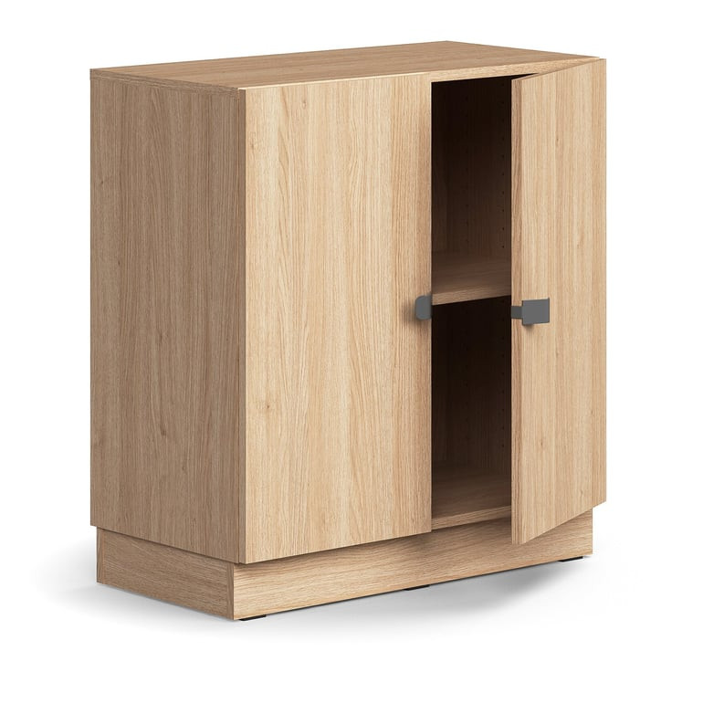 Policová skříň QBUS, 1 police, sokl, úchytky, 868x800x420 mm, dub