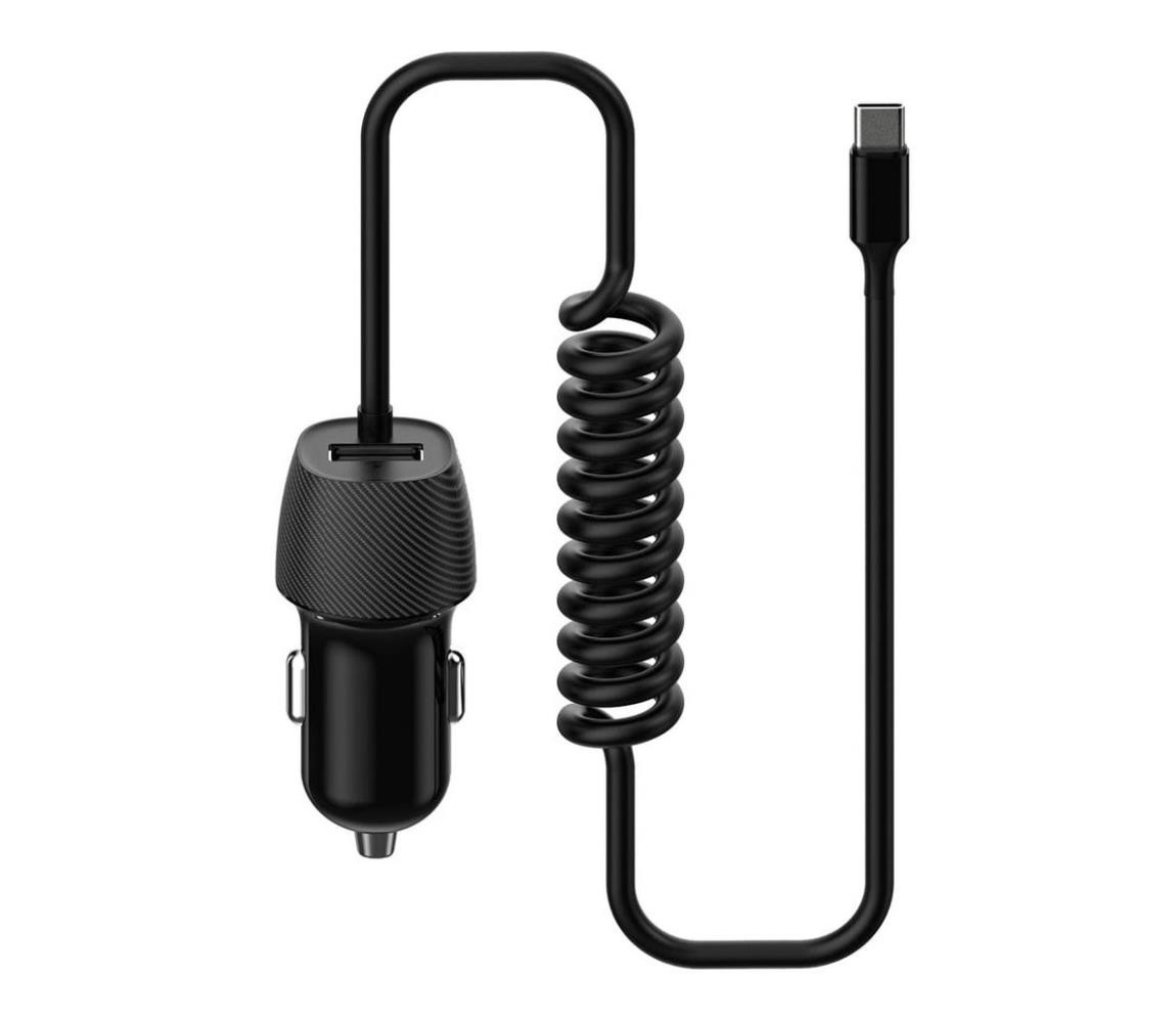 Nabíječka do auta 1xUSB 5V/1A + USB-C konektor 150 cm černá