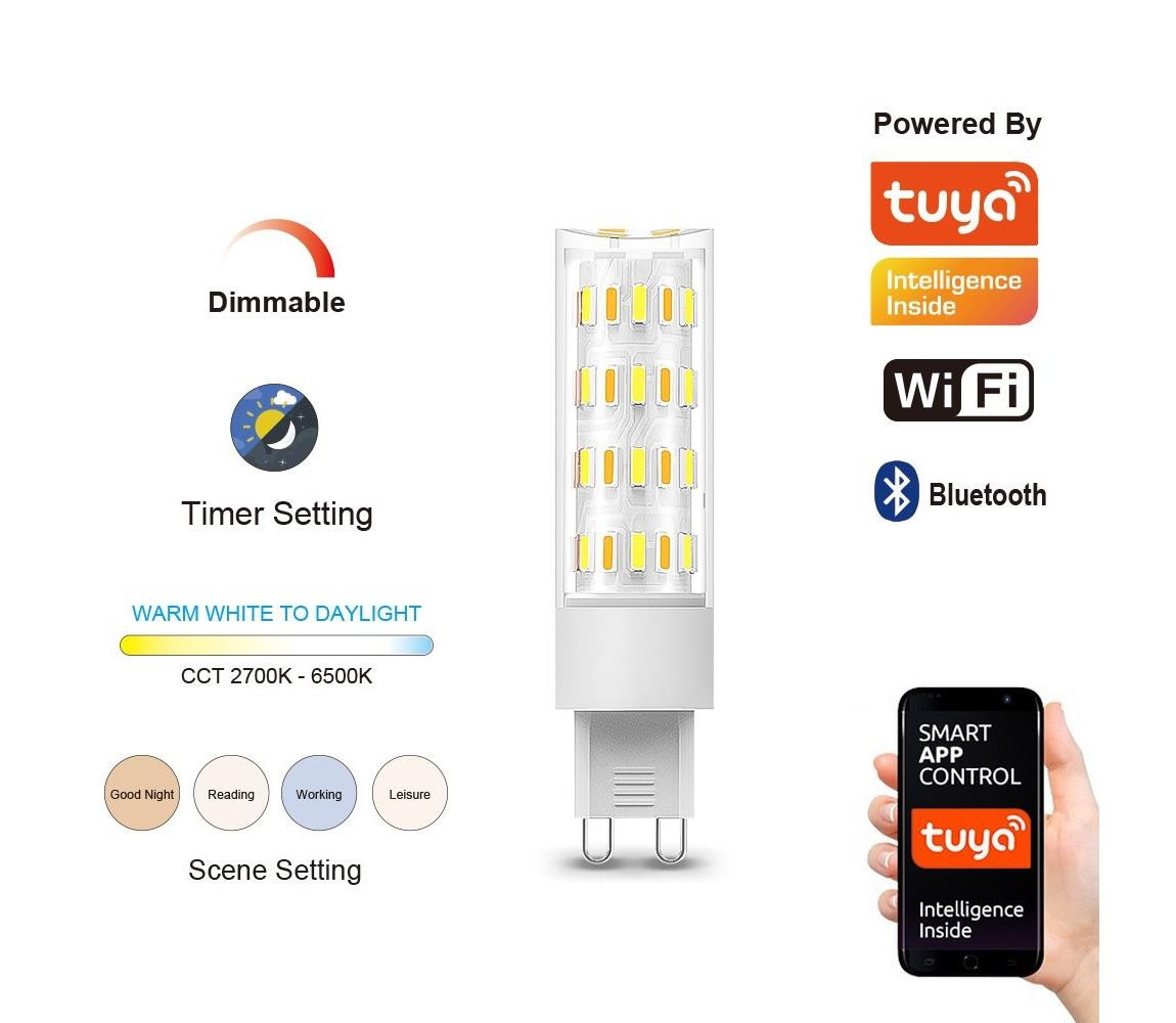 NEO LITE Smart žárovka LED G9 4W CCT, teplá, studená bílá, stmívatelná, WiFi, TUYA