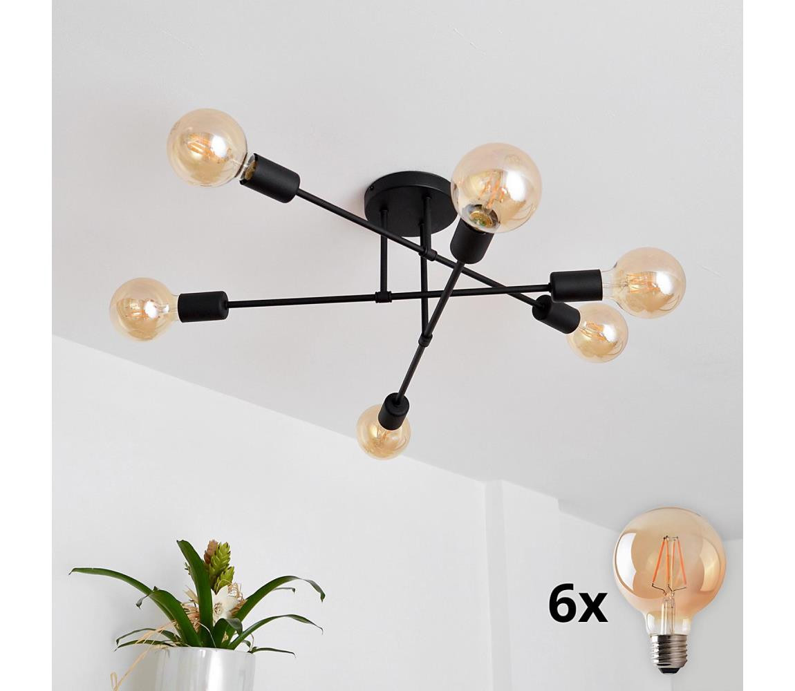LED Přisazený lustr CAMBRIDGE 6xE27/8W/230V černá