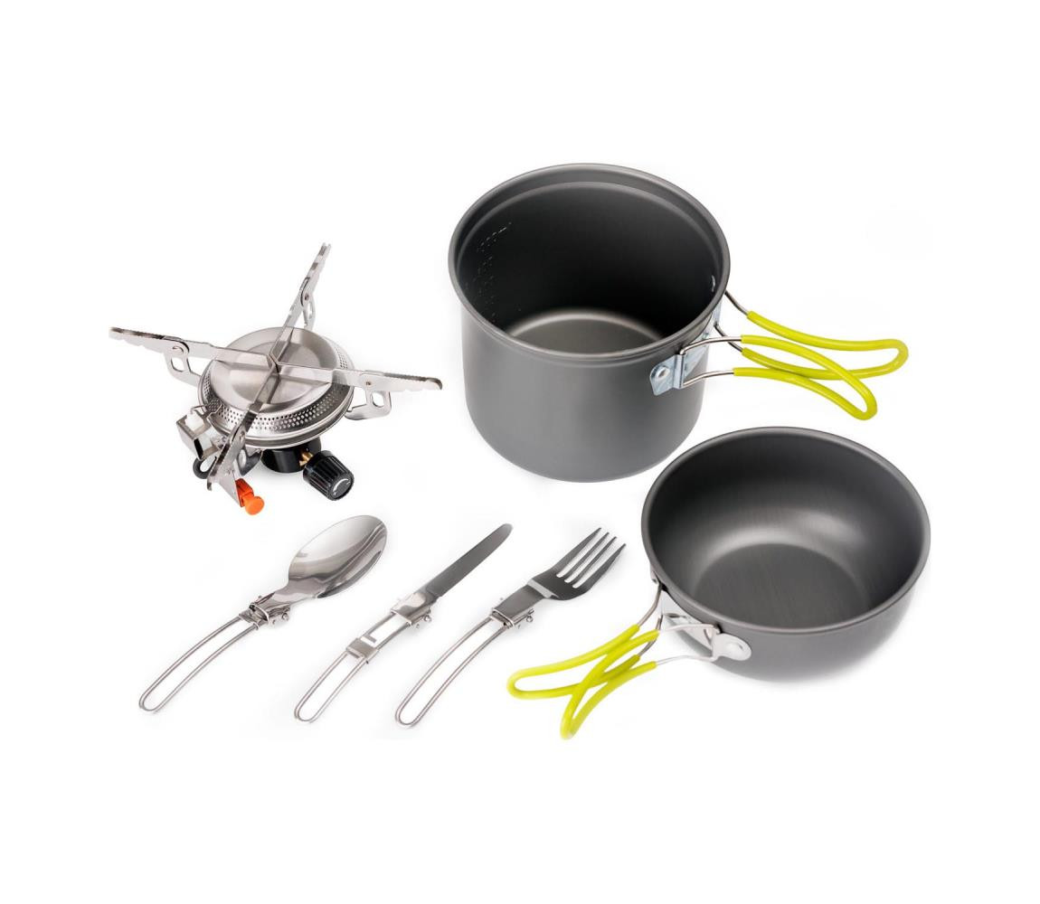 Kempingový plynový vařič s příslušenstvím