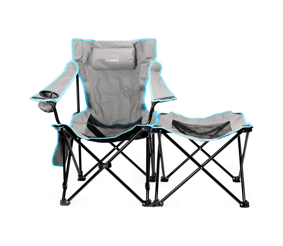 Skládací kempingový stůl + židle šedá/modrá