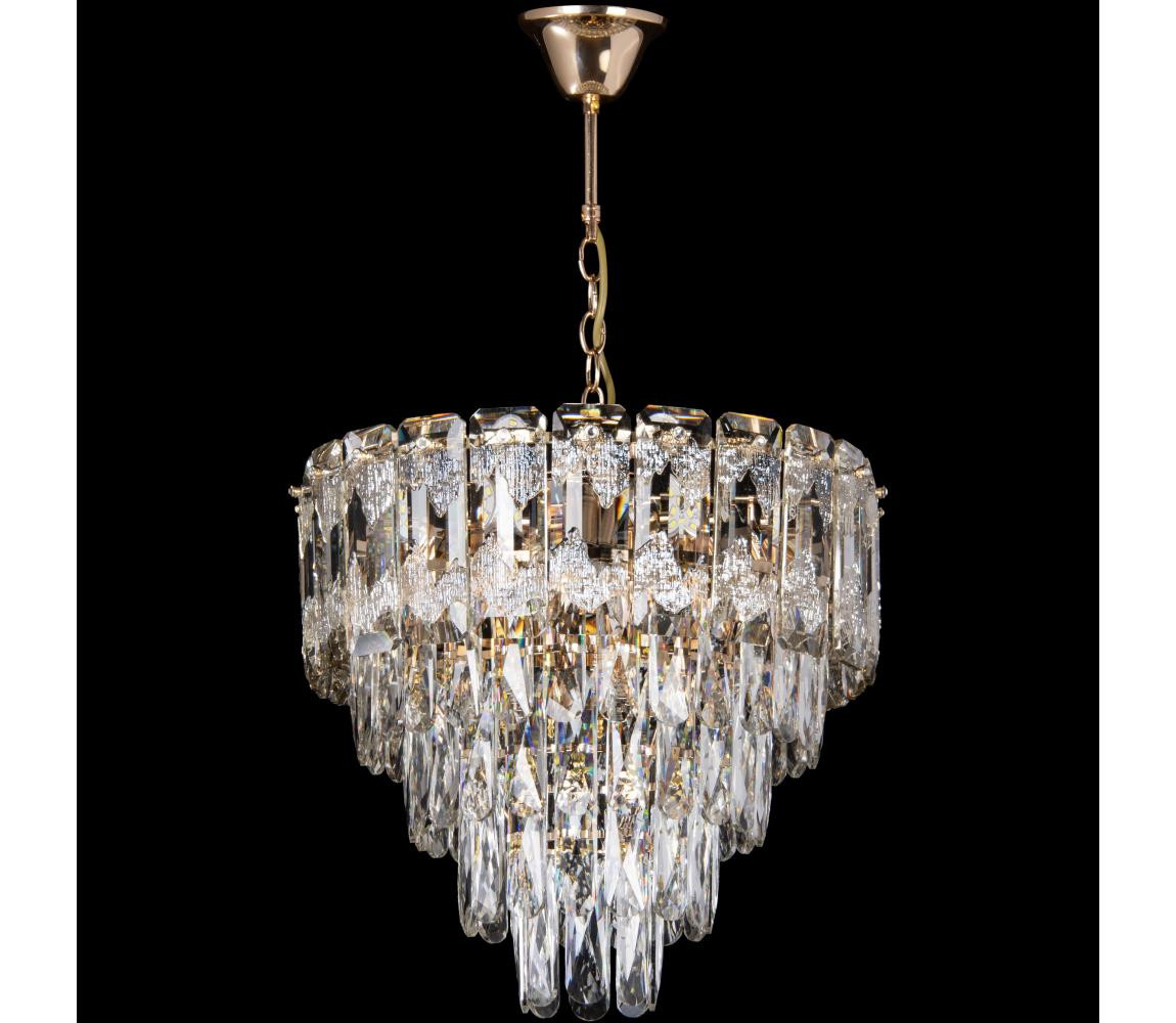 LED Lustr na řetězu 7xE27/60W/230V + 4xLED/6W pr. 40 cm zlatá